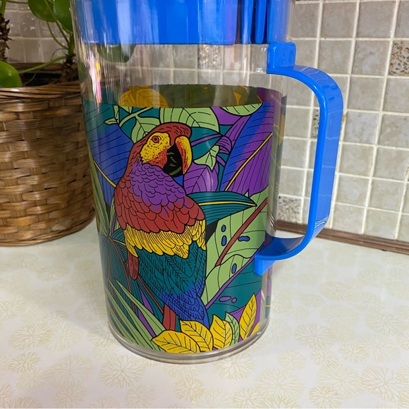 Vintage pitcher juice jug with lid plastic floral jungle design - Picture 5 of 8